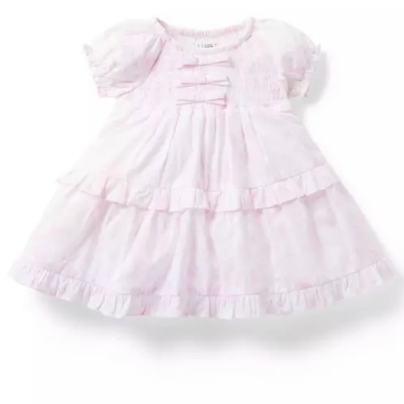 Janie & Jack BABY BUNNY TOILE SMOCKED BOW DRESS - Picture 1 of 4